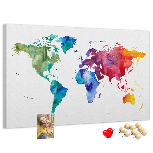Nástenka Farebná akvarelová mapa sveta