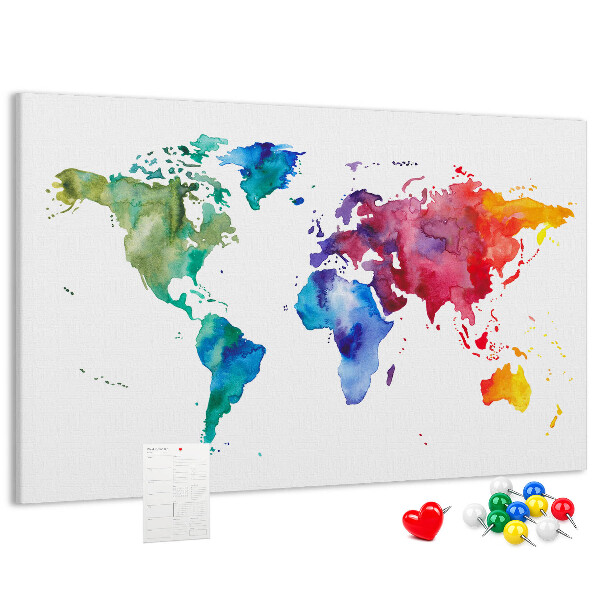 Nástenka Farebná akvarelová mapa sveta