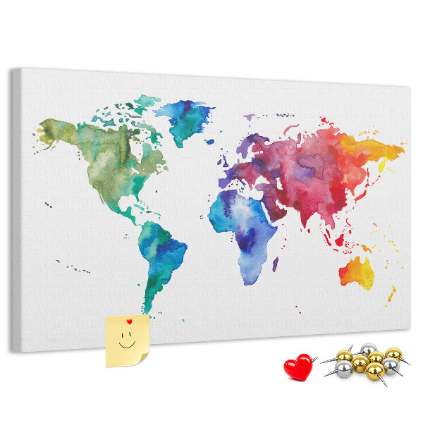 Nástenka Farebná akvarelová mapa sveta