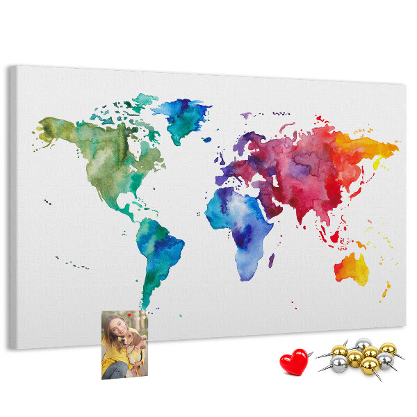 Nástenka Farebná akvarelová mapa sveta