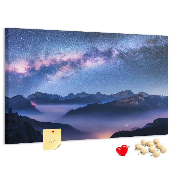 Korková nástenka na stenu Nočná obloha nad horskou krajinou
