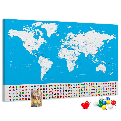 Korková nástenka na stenu Farebná mapa sveta s vlajkami krajín