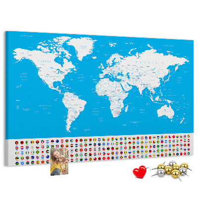 Korková nástenka na stenu Farebná mapa sveta s vlajkami krajín