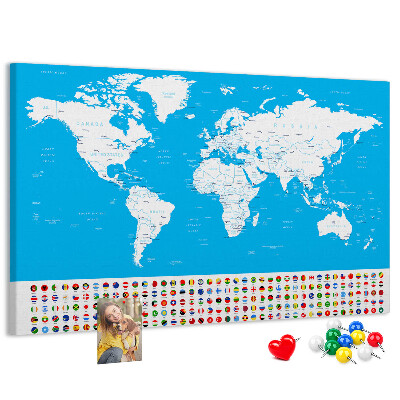 Korková nástenka na stenu Farebná mapa sveta s vlajkami krajín