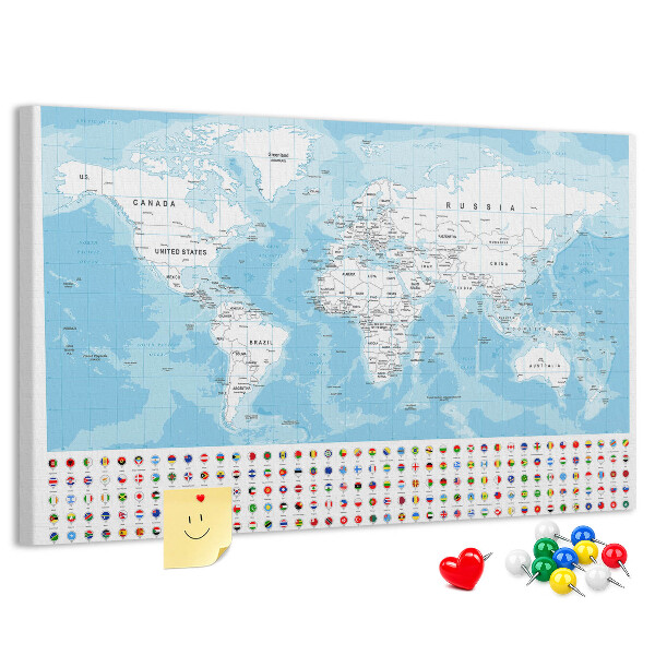 Nástenka Mapa sveta s farebnými špendlíkmi