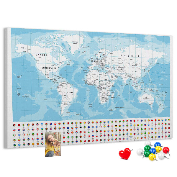Nástenka Mapa sveta s farebnými špendlíkmi