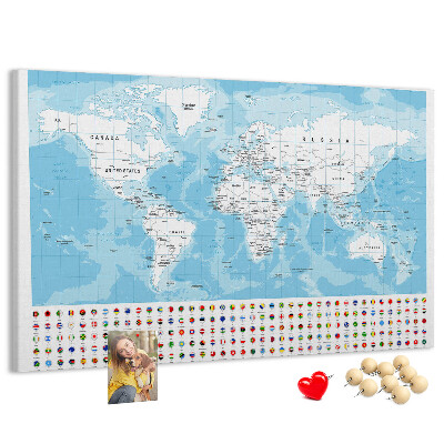 Nástenka Mapa sveta s farebnými špendlíkmi