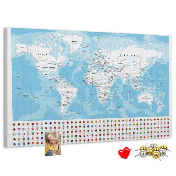 Nástenka Mapa sveta s farebnými špendlíkmi