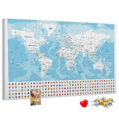 Nástenka Mapa sveta s farebnými špendlíkmi