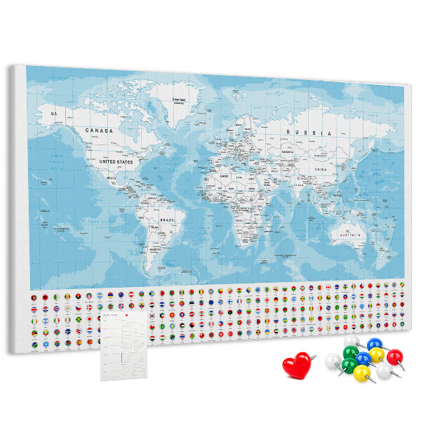 Nástenka Mapa sveta s farebnými špendlíkmi