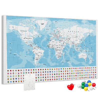 Nástenka Mapa sveta s farebnými špendlíkmi