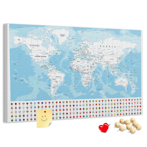 Nástenka Mapa sveta s farebnými špendlíkmi