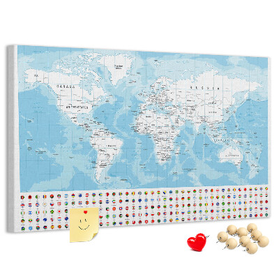 Nástenka Mapa sveta s farebnými špendlíkmi