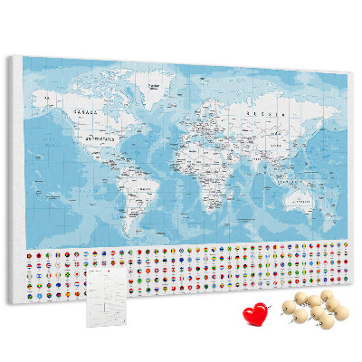 Nástenka Mapa sveta s farebnými špendlíkmi