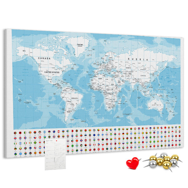 Nástenka Mapa sveta s farebnými špendlíkmi