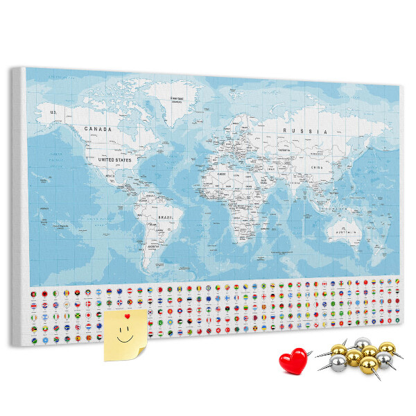 Nástenka Mapa sveta s farebnými špendlíkmi
