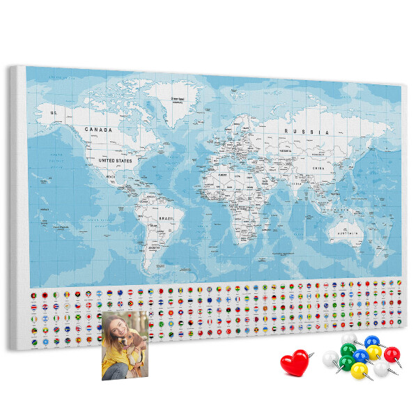 Nástenka Mapa sveta s farebnými špendlíkmi