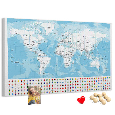 Nástenka Mapa sveta s farebnými špendlíkmi