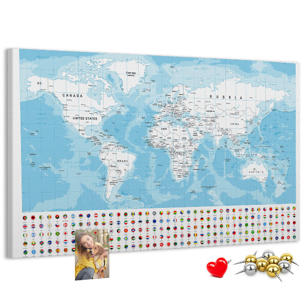 Nástenka Mapa sveta s farebnými špendlíkmi