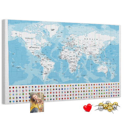 Nástenka Mapa sveta s farebnými špendlíkmi