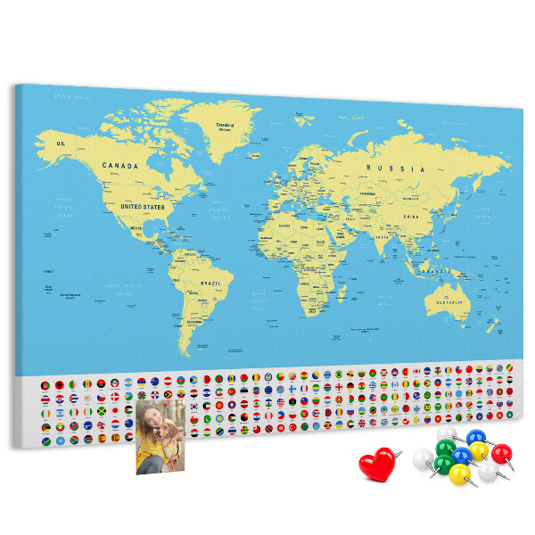 Nástenka Mapa sveta s vlajkami krajín