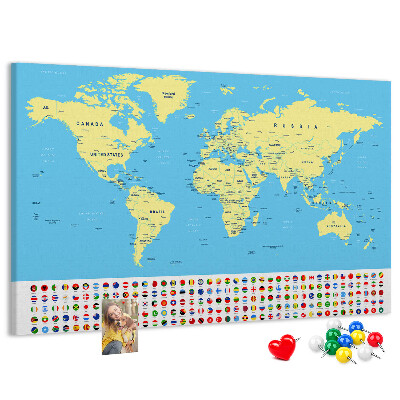 Nástenka Mapa sveta s vlajkami krajín