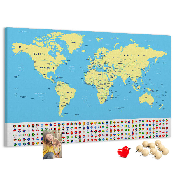 Nástenka Mapa sveta s vlajkami krajín
