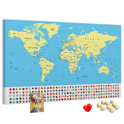 Nástenka Mapa sveta s vlajkami krajín