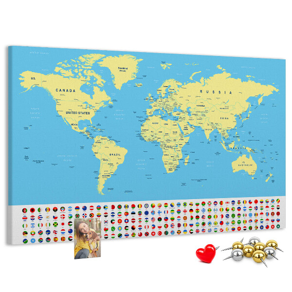 Nástenka Mapa sveta s vlajkami krajín