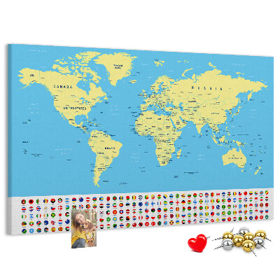 Nástenka Mapa sveta s vlajkami krajín