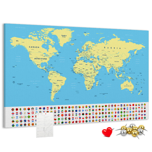 Nástenka Mapa sveta s vlajkami krajín