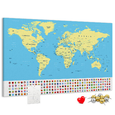 Nástenka Mapa sveta s vlajkami krajín
