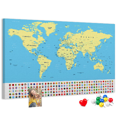 Nástenka Mapa sveta s vlajkami krajín