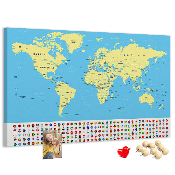 Nástenka Mapa sveta s vlajkami krajín