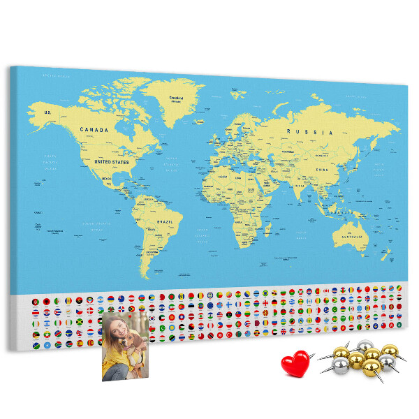 Nástenka Mapa sveta s vlajkami krajín