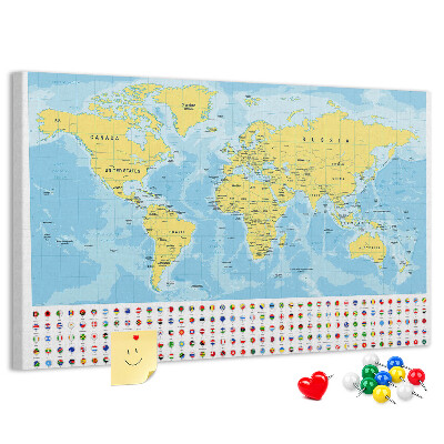 Korková nástenka na stenu Mapa sveta s farebnými špendlíkmi