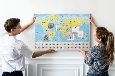 Korková nástenka na stenu Mapa sveta s farebnými špendlíkmi