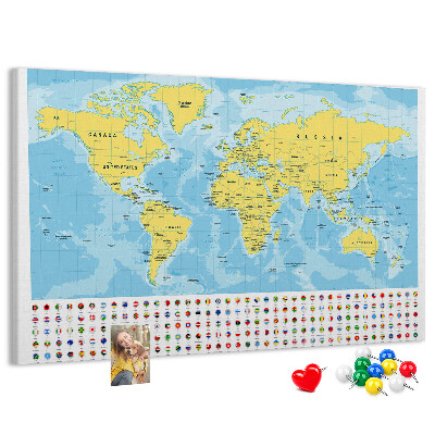 Korková nástenka na stenu Mapa sveta s farebnými špendlíkmi