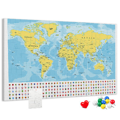 Korková nástenka na stenu Mapa sveta s farebnými špendlíkmi