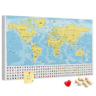 Korková nástenka na stenu Mapa sveta s farebnými špendlíkmi