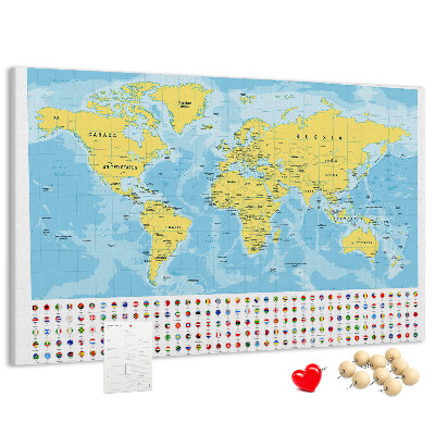 Korková nástenka na stenu Mapa sveta s farebnými špendlíkmi