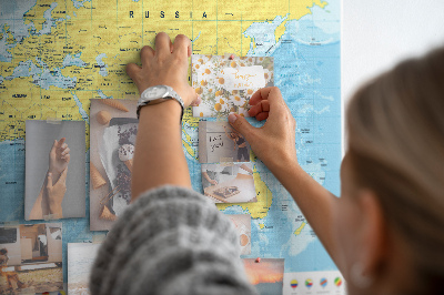 Korková nástenka na stenu Mapa sveta s farebnými špendlíkmi