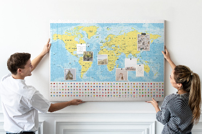 Korková nástenka na stenu Mapa sveta s farebnými špendlíkmi