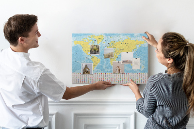Korková nástenka na stenu Mapa sveta s farebnými špendlíkmi