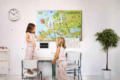 Korková tabuľa Farebná mapa Európy s kultúrnymi ikonami