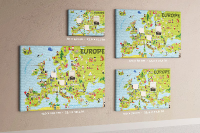 Korková tabuľa Farebná mapa Európy s kultúrnymi ikonami