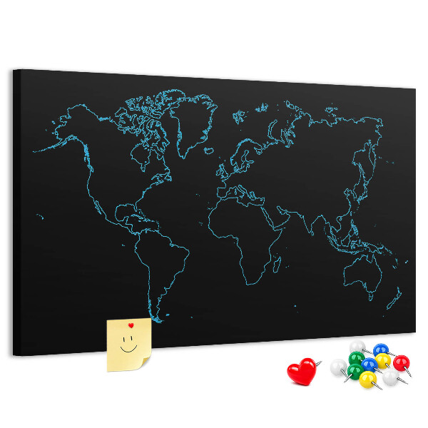 Korková nástenka na stenu Mapa sveta na čiernom pozadí
