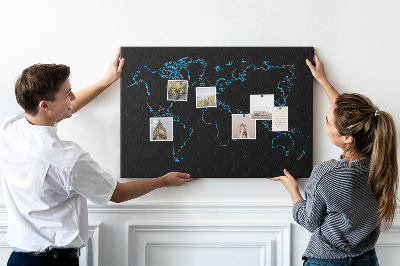 Korková nástenka na stenu Mapa sveta na čiernom pozadí