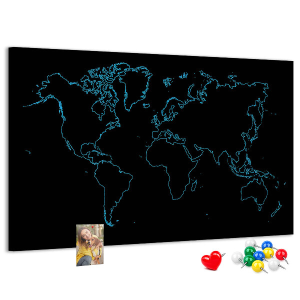 Korková nástenka na stenu Mapa sveta na čiernom pozadí