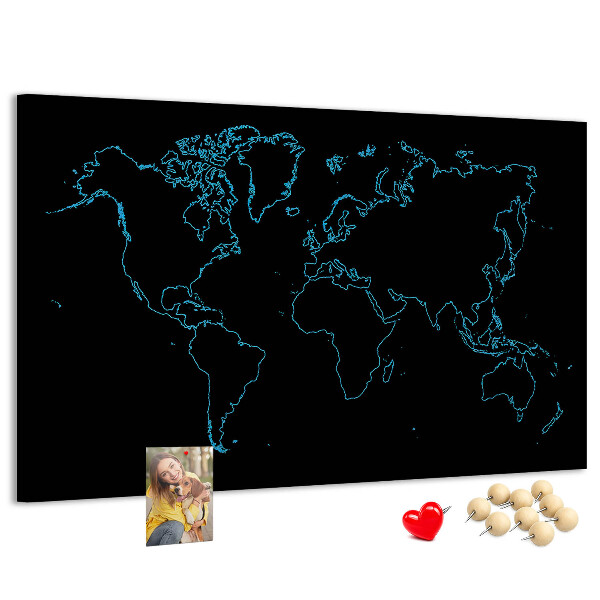 Korková nástenka na stenu Mapa sveta na čiernom pozadí